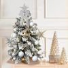 2ft Tabletop Christmas Tree with Light Artificial Small Mini Christmas Decoration with Flocked Snow;  Exquisite Decor & Xmas Ornaments for Table Top f
