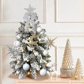 2ft Tabletop Christmas Tree with Light Artificial Small Mini Christmas Decoration with Flocked Snow;  Exquisite Decor & Xmas Ornaments for Table Top f (Color: Silver)