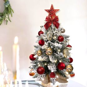 2ft Tabletop Christmas Tree with Light Artificial Small Mini Christmas Decoration with Flocked Snow;  Exquisite Decor & Xmas Ornaments for Table Top f (Color: Red)