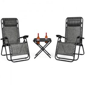 Pool Garden Patio Portable Zero Gravity Folding Reclining Lounge Chairs Table 3 Pieces Set (Color: gray, Type: Chaise Lounge)