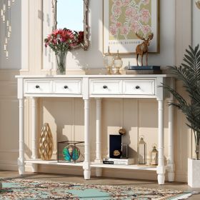 Console Table Sofa Table Easy Assembly with Two Storage Drawers and Bottom Shelf for Living Room, Entryway (Color: Ivory)