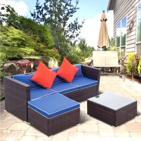3 Piece Patio Sectional Wicker Rattan Outdoor Furniture Sofa Set (Color: Blue)