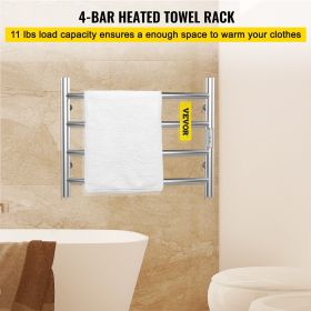 VEVOR Heated Towel Rack, Mirror Polished Stainless Steel Electric Towel Warmer with Built-in Timer, Wall-Mounted for Bathroom, Plug-in/Hardwired, UL C (Craft: Polishing Brushed, Bars and Shapes: Round Poles and 4 Bars)