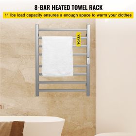 VEVOR Heated Towel Rack, Mirror Polished Stainless Steel Electric Towel Warmer with Built-in Timer, Wall-Mounted for Bathroom, Plug-in/Hardwired, UL C (Craft: Polishing Brushed, Bars and Shapes: Square Poles and 8 Bars)