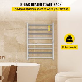 VEVOR Heated Towel Rack, Mirror Polished Stainless Steel Electric Towel Warmer with Built-in Timer, Wall-Mounted for Bathroom, Plug-in/Hardwired, UL C (Craft: Polished Wiredrawing, Bars and Shapes: 8 Bars)