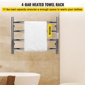 VEVOR Heated Towel Rack, Mirror Polished Stainless Steel Electric Towel Warmer with Built-in Timer, Wall-Mounted for Bathroom, Plug-in/Hardwired, UL C (Craft: Mirror Polished, Bars and Shapes: Round Poles and 4 Bars)