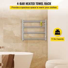 VEVOR Heated Towel Rack, Mirror Polished Stainless Steel Electric Towel Warmer with Built-in Timer, Wall-Mounted for Bathroom, Plug-in/Hardwired, UL C (Craft: Polished Wiredrawing, Bars and Shapes: 4 Bars)