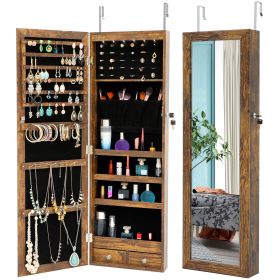 Fashion Simple Jewelry Storage Mirror Cabinet With LED Lights Can Be Hung On The Door Or Wall (Color: Antique Gray)