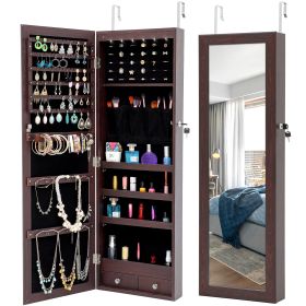 Fashion Simple Jewelry Storage Mirror Cabinet With LED Lights Can Be Hung On The Door Or Wall (Color: Brown)