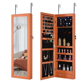 Fashion Simple Jewelry Storage Mirror Cabinet With LED Lights Can Be Hung On The Door Or Wall (Color: Orange)