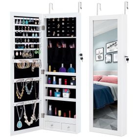Fashion Simple Jewelry Storage Mirror Cabinet With LED Lights Can Be Hung On The Door Or Wall (Color: White)